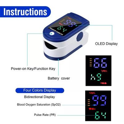 หน้าจอ LED สี Digital Handheld Portable Fingertip Pulse Oximeter