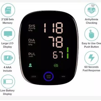 Backlight BP Machine Arm Cuff เครื่องวัดความดันโลหิตอัตโนมัติแบบดิจิตอล